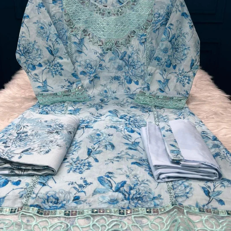 Elegant Printed AC Cotton 3-Piece Suit