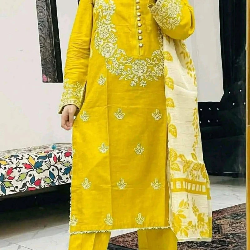 Premium Women's 3-Piece Embroidered Dress Set