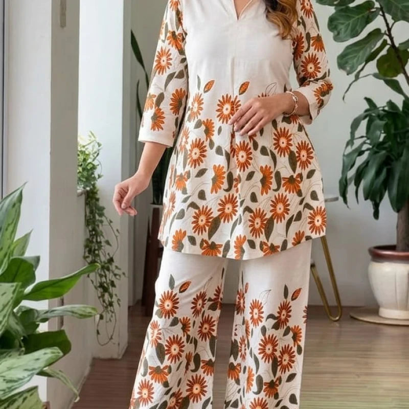 Floral Placement Kurta Cotton Flex Co-ord Set