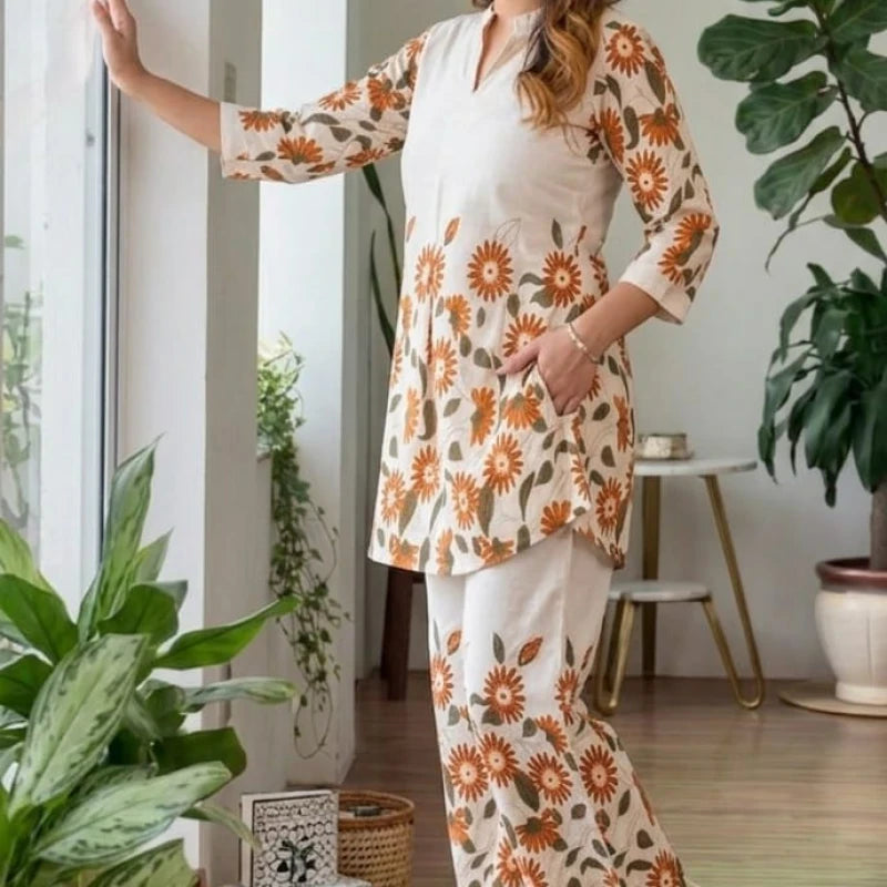 Floral Placement Kurta Cotton Flex Co-ord Set